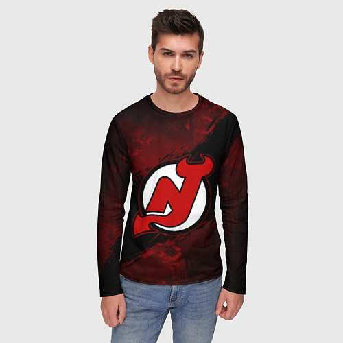 Мужской лонгслив New Jersey Devils, Нью Джерси Девилз / 3D-принт – фото 3