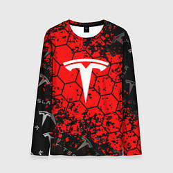 Лонгслив мужской Tesla Logo соты, цвет: 3D-принт