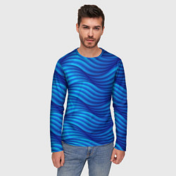 Лонгслив мужской Синие абстрактные волны, цвет: 3D-принт — фото 2