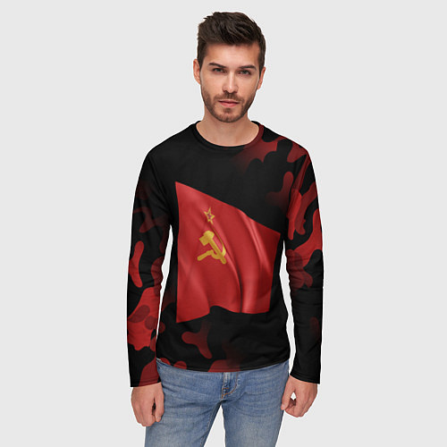 Мужской лонгслив СССР - ФЛАГ и Камуфляж / 3D-принт – фото 3