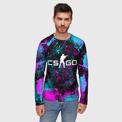 Мужской лонгслив КС ГО НЕОН CS GO NEON / 3D-принт – фото 3