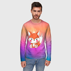Лонгслив мужской Маленький рыжий лисенок с короной, цвет: 3D-принт — фото 2