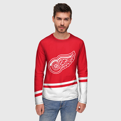 Мужской лонгслив Detroit Red Wings, Детройт Ред Уингз Диагональные / 3D-принт – фото 3