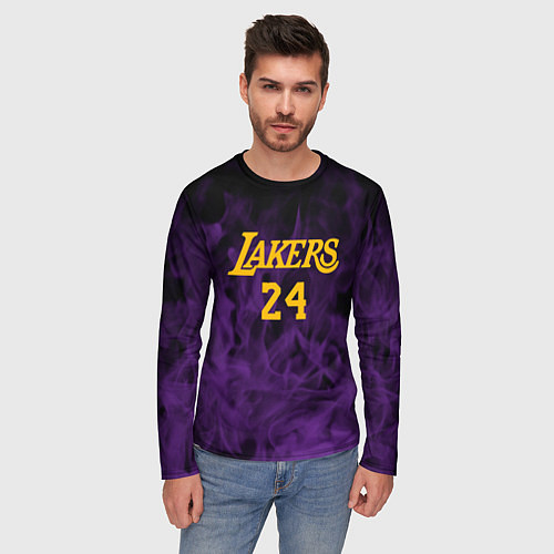 Мужской лонгслив Lakers 24 фиолетовое пламя / 3D-принт – фото 3