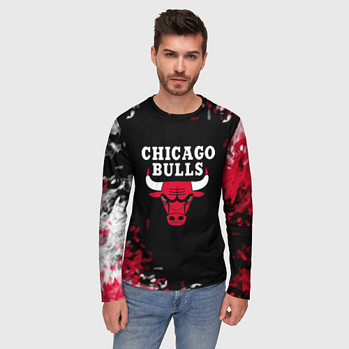 Мужской лонгслив Чикаго Буллз Chicago Bulls Огонь / 3D-принт – фото 3