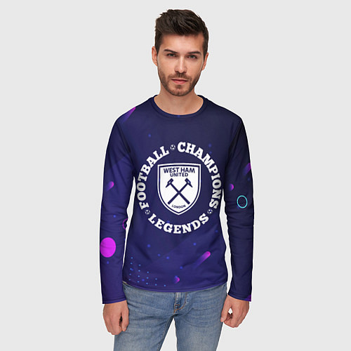 Мужской лонгслив Символ West Ham и круглая надпись Football Legends / 3D-принт – фото 3