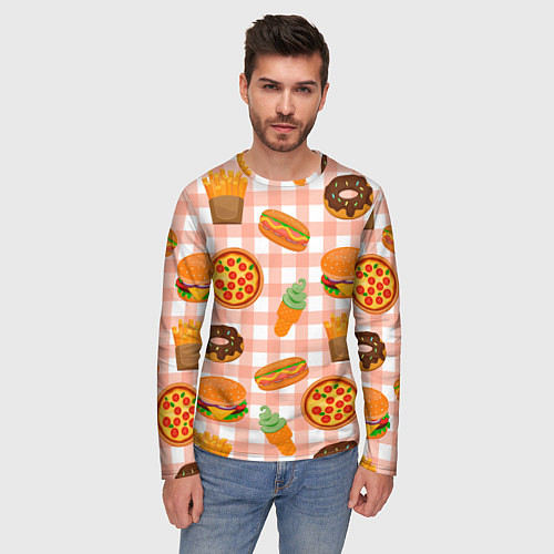 Мужской лонгслив PIZZA DONUT BURGER FRIES ICE CREAM pattern / 3D-принт – фото 3