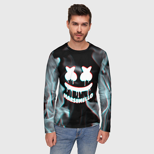 Мужской лонгслив Marshmello пламя с оттенком неона / 3D-принт – фото 3