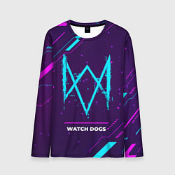 Лонгслив мужской Символ Watch Dogs в неоновых цветах на темном фоне, цвет: 3D-принт