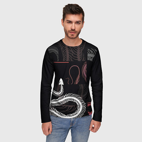 Мужской лонгслив Скелет змеи Snake skeleton / 3D-принт – фото 3