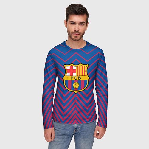 Мужской лонгслив FC BARCELONA зигзаги / 3D-принт – фото 3