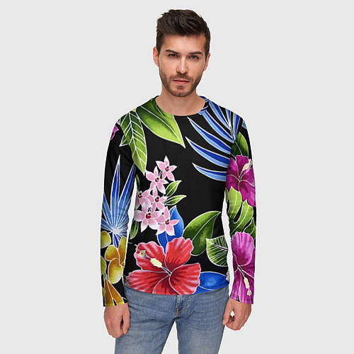 Мужской лонгслив Floral vanguard composition Летняя ночь Fashion tr / 3D-принт – фото 3