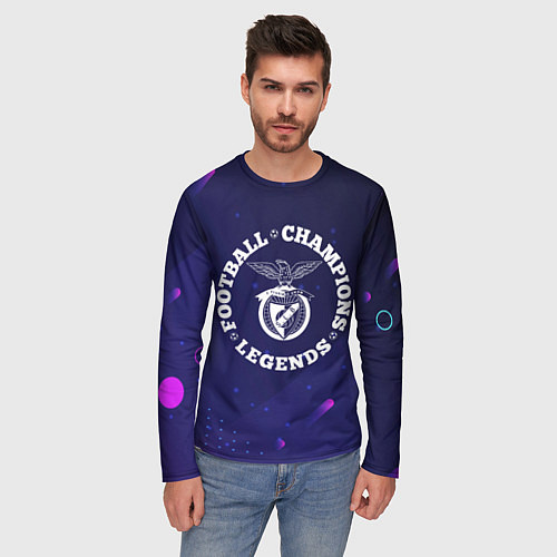 Мужской лонгслив Символ Benfica и круглая надпись Football Legends / 3D-принт – фото 3