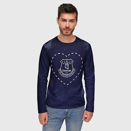 Мужской лонгслив Лого Everton в сердечке на фоне мячей / 3D-принт – фото 3