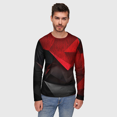 Мужской лонгслив Красно-черный фон абстракция / 3D-принт – фото 3