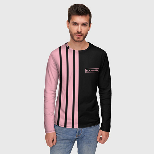 Мужской лонгслив BLACKPINK HALF BLACK-PINK MINI LOGO / 3D-принт – фото 3