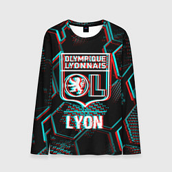 Лонгслив мужской Lyon FC в стиле Glitch на темном фоне, цвет: 3D-принт
