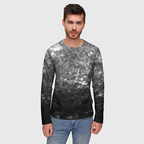 Мужской лонгслив Текстура камня черно-белый узор / 3D-принт – фото 3