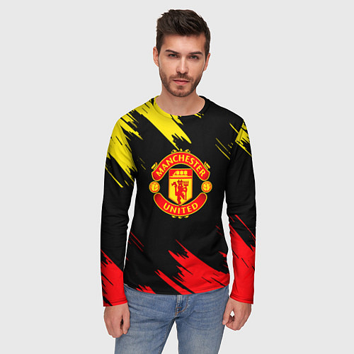 Мужской лонгслив Manchester united Texture / 3D-принт – фото 3
