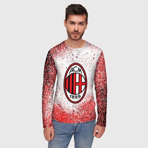 Мужской лонгслив Ac milan красно черные брызги / 3D-принт – фото 3