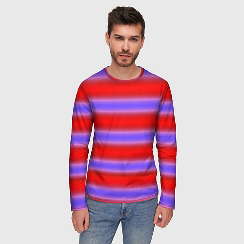 Мужской лонгслив Striped pattern мягкие размытые полосы красные фио / 3D-принт – фото 3