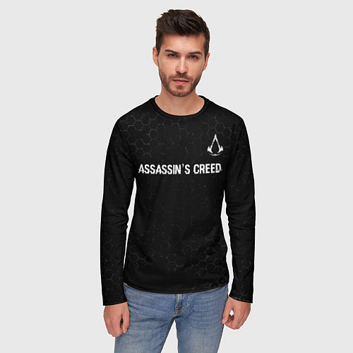 Мужской лонгслив Assassins Creed Glitch на темном фоне / 3D-принт – фото 3