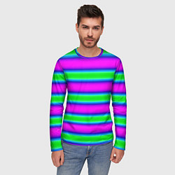 Лонгслив мужской Зеленый и фиолетовые яркие неоновые полосы striped, цвет: 3D-принт — фото 2