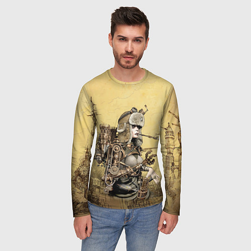 Мужской лонгслив Крутая девчонка в стиле Стимпанк / 3D-принт – фото 3