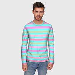 Лонгслив мужской Pink turquoise stripes horizontal Полосатый узор, цвет: 3D-принт — фото 2