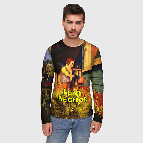 Мужской лонгслив Hello Neighbor Привет сосед Сосед поливает / 3D-принт – фото 3
