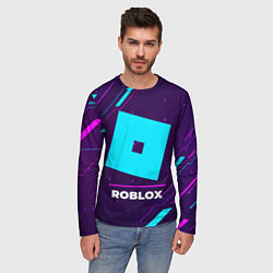 Лонгслив мужской Символ Roblox в неоновых цветах на темном фоне, цвет: 3D-принт — фото 2