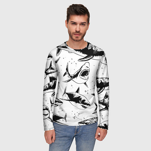 Мужской лонгслив Кровожадные акулы - стая / 3D-принт – фото 3