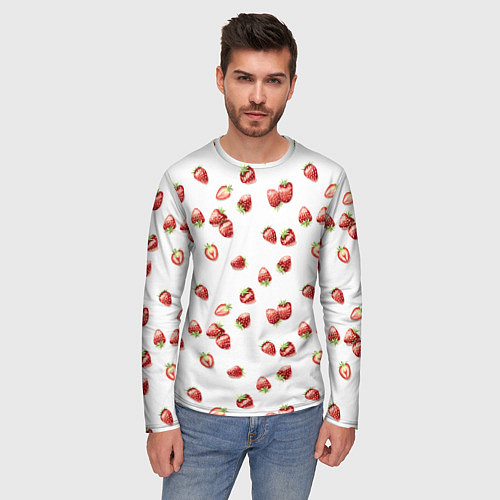 Мужской лонгслив Клубничка, паттерн / 3D-принт – фото 3