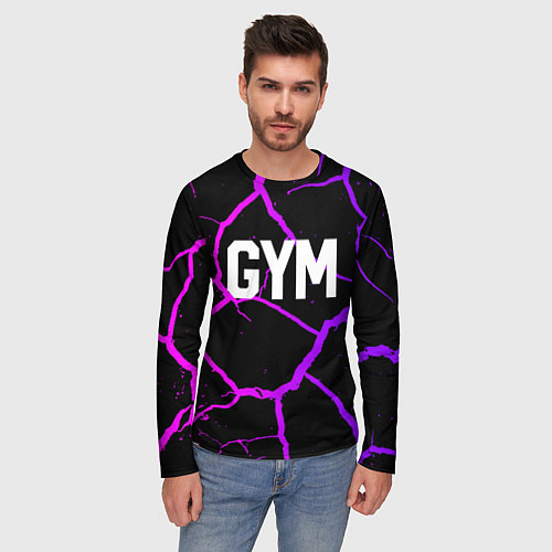 Мужской лонгслив Gym - Трещины неоновые / 3D-принт – фото 3