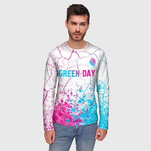 Мужской лонгслив Green Day neon gradient style: символ сверху / 3D-принт – фото 3