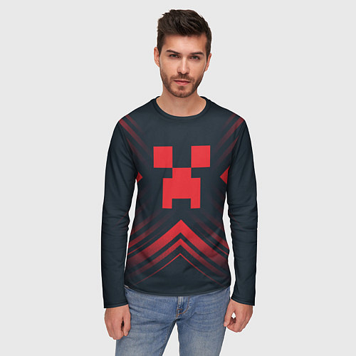 Мужской лонгслив Красный символ Minecraft на темном фоне со стрелка / 3D-принт – фото 3