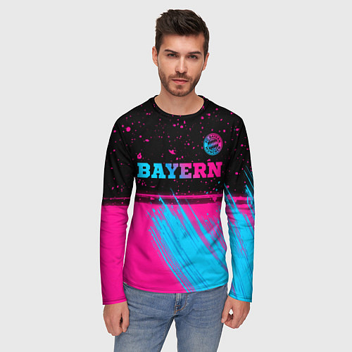 Мужской лонгслив Bayern - neon gradient: символ сверху / 3D-принт – фото 3