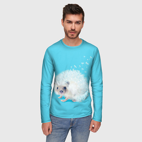 Мужской лонгслив Белый ежик одуванчик / 3D-принт – фото 3