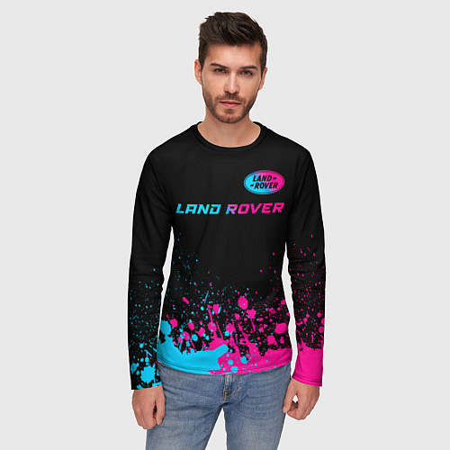 Мужской лонгслив Land Rover - neon gradient: символ сверху / 3D-принт – фото 3