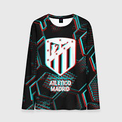 Лонгслив мужской Atletico Madrid FC в стиле glitch на темном фоне, цвет: 3D-принт