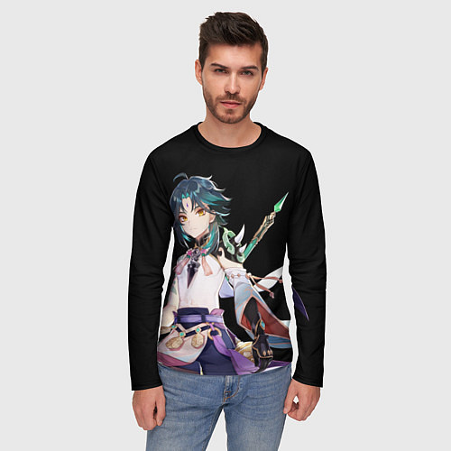 Мужской лонгслив Адепт Сяо - Минимализм / 3D-принт – фото 3