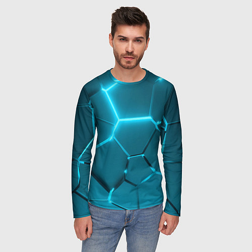 Мужской лонгслив Ледяные неоновые геометрические плиты / 3D-принт – фото 3
