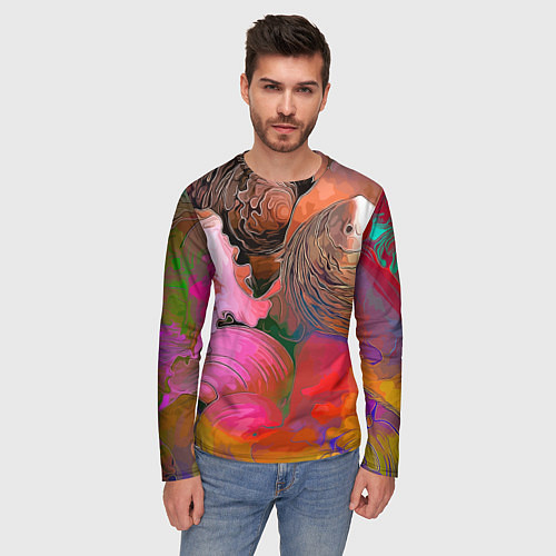 Мужской лонгслив Стилизованная композиция из океанских ракушек / 3D-принт – фото 3