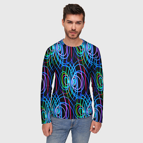 Мужской лонгслив Неоновые завитки / 3D-принт – фото 3