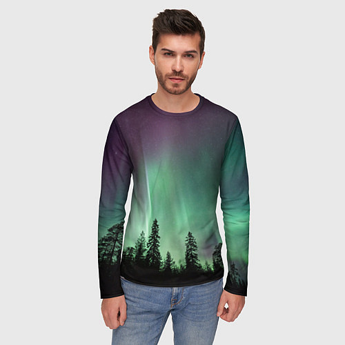 Мужской лонгслив Сияние над лесом / 3D-принт – фото 3