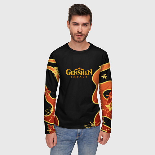 Мужской лонгслив Кимоно Кадзухи - осенняя листва / 3D-принт – фото 3