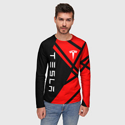 Лонгслив мужской Тесла - Красная абстракция, цвет: 3D-принт — фото 2