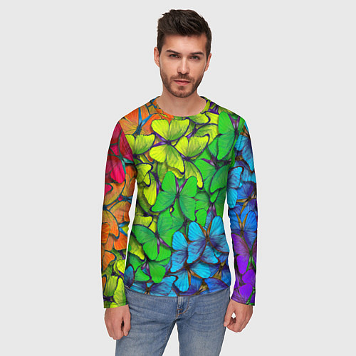Мужской лонгслив Бабочки и радуга / 3D-принт – фото 3