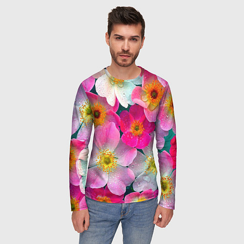 Мужской лонгслив Сказочные разноцветные цветы / 3D-принт – фото 3