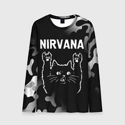 Лонгслив мужской Группа Nirvana и рок кот, цвет: 3D-принт
